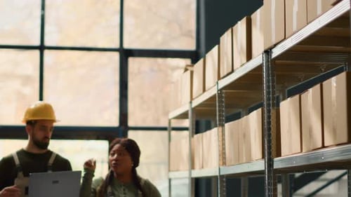 Workers Check Warehouse Inventory