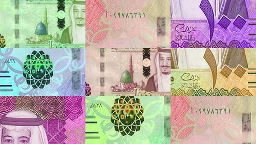 Saudi Arabia Rial 100 SAR banknotes abstract color mosaic pattern
