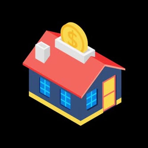 Isometric House Piggy Bank with Dollar Coin Saving Animation