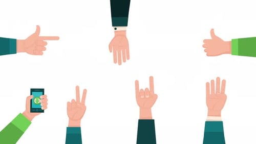 Animated Flat Design Hand Gestures with Phone and Globe