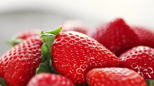 Juicy ripe strawberries, close-up. Summer farm harvest berries.