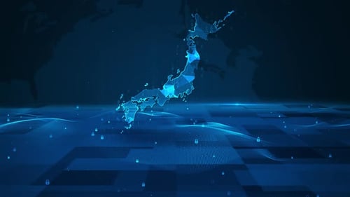 Japan map background digital number code business security key technology