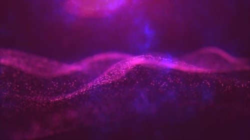 Abstract purple waves from particles and energy magic dots with glow and blur effect, abstract