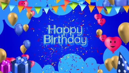 Happy Birthday Celebration with Animated Balloons and Confetti