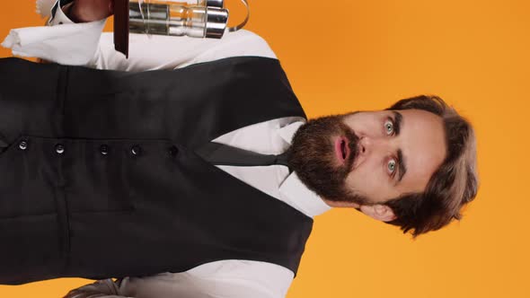 Vertical Video Restaurant Butler Acting Surprised, Food Stock Footage ...