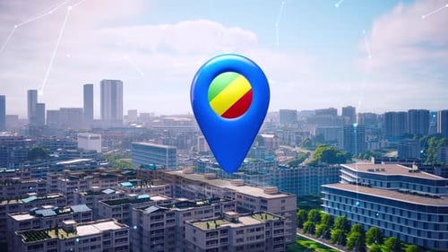Congo Republic Flag Pin Location On Top Of The City Environment