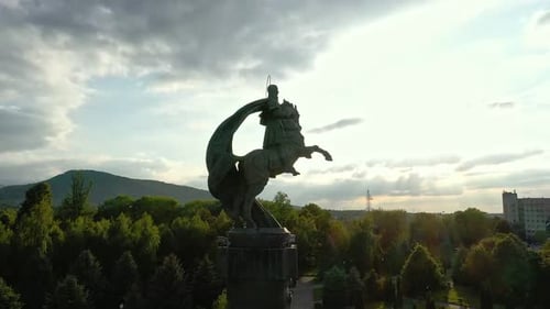 The Saint George Monument in Vladikavkaz in Sun Rays