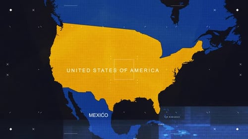 Futuristic Digital World Map Zoom to United States HUD