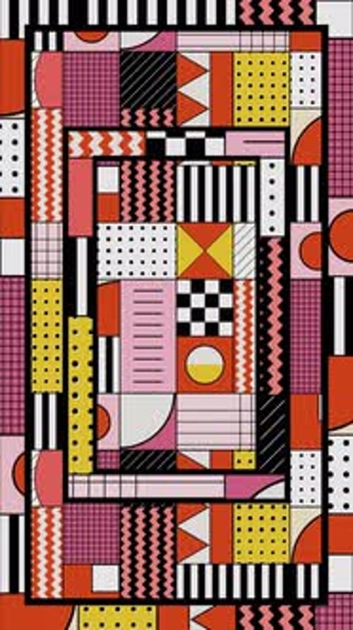 Vertical Framed Abstract Warm Bauhaus Pattern