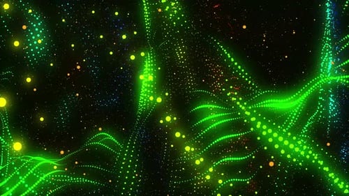 Abstract green colour falling particle tech background