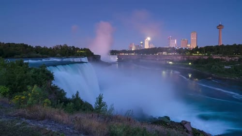 Niagara fall park sunrise time-lapse with a full moon sunset