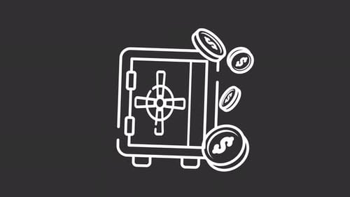 Abbildung eines Safes mit herauslaufenden Münzen. Steht für finanzielle Sicherheit und Wohlstand.