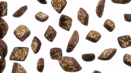 Nahtlose schwimmende Schwarzkümmelbrote auf weißem Grund