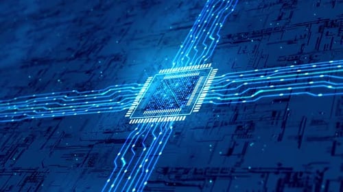 Futuristic Microchip and Data Flow Technology Animation