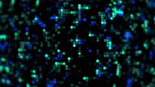 Animated Blue Green Glowing Digital Pixel Grid Background