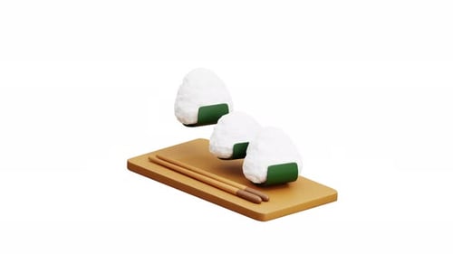 Animated 3D Onigiri and Chopsticks Loop