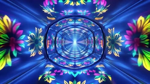Colorful Floral Kaleidoscope Tunnel Motion Background
