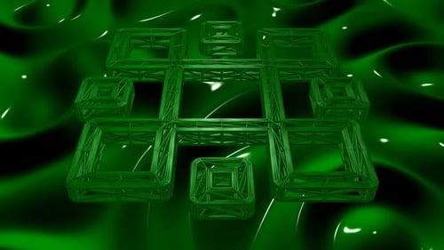 Fondo verde con forma y plasma, diseño único, reflexión, exclusivo, renderizado 3D