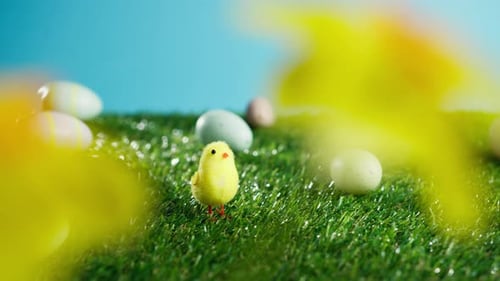Painted Easter Eggs On Green Grass