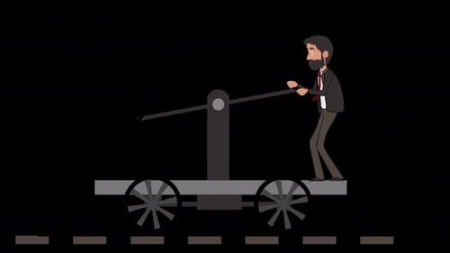 Flat Design Animation of a Man Pumping a Handcar