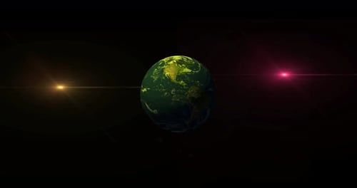 Rotating Earth Globe Animation with Colorful Lens Flares