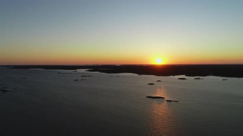Aerial view of sunset in the finnish archipelago