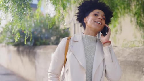 Phone call, taxi and commute with a woman in the city hailing a ride for travel during the day