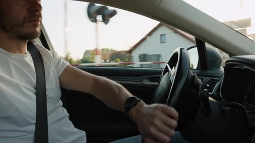 Man Driving Car Inside View
