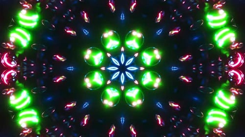 Colorful circular pattern of lights. Kaleidoscope VJ loop