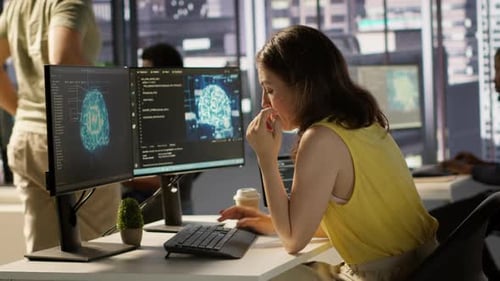 Admin and Coworker Conducting Experiments and Tests to Optimize AI