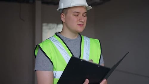 Construction Engineer Reviews Plans on Site