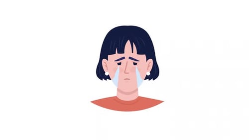 Animated Crying Face Flat Design Illustration
