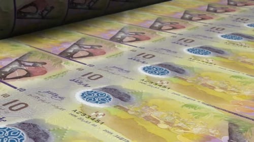 10 billets de rufiyaa maldiviens sur une machine à imprimer