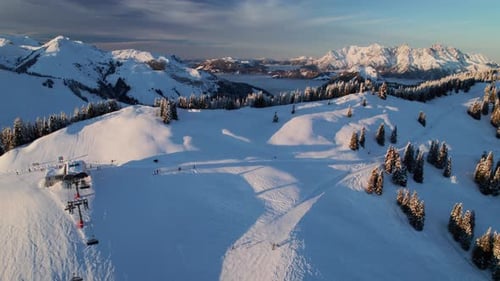Aerial View Of Kohlmaisbahn II Gondola Lift In Saalbach-Hinterglemm Resort Town Near Salzburg, Austr
