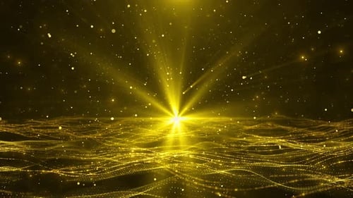 Golden Shimmering Particle Waves with Radiant Light Rays