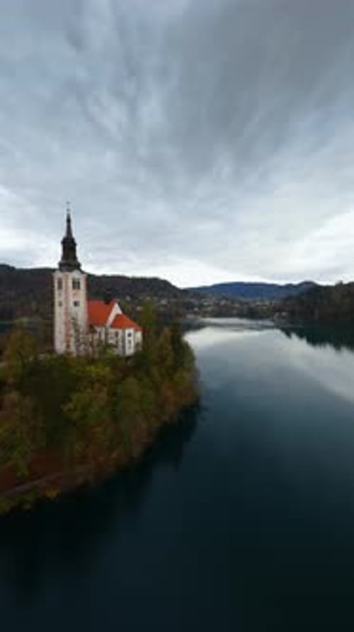 Aerial View of Lake Bled and the Island in the Middle of It Slovenia