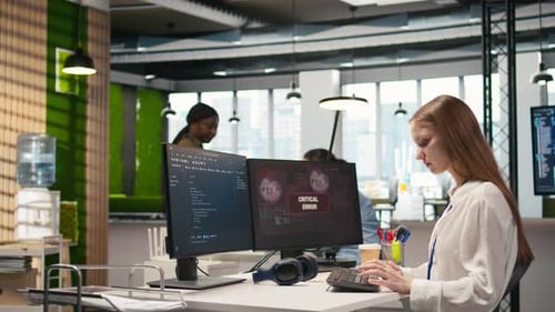 Young Inexperienced Developer in Office Struggling to Fix Critical Error