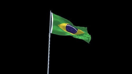 Realistic Waving Brazil Flag on Flagpole