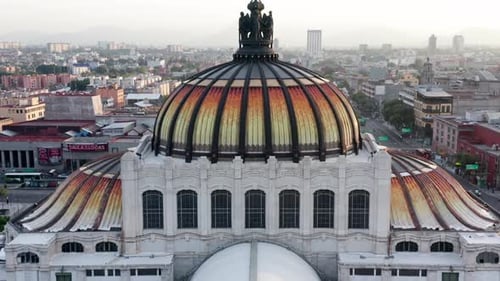 Aerial shot of the Palace of fine Arts in Mexico City