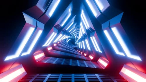 Enter the futuristic tunnel with vibrant neon lights and abstract design