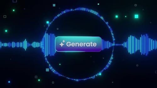 Glowing Generate button centeri futuristic sound wave visualization