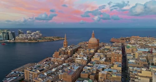 Aerial View of an Incredible View of the Old Town Center of Valletta with Basilica of Our Lady of
