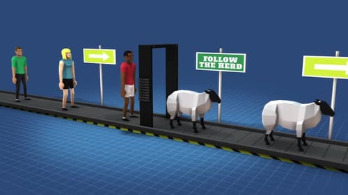 Low Poly People Transform into Sheep: Follow the Herd Concept