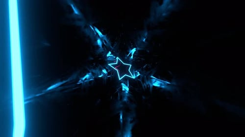 Blue And Pink Fast Fantastic Metal Tunnel With Neon Stars Background Vj Loop In 4K