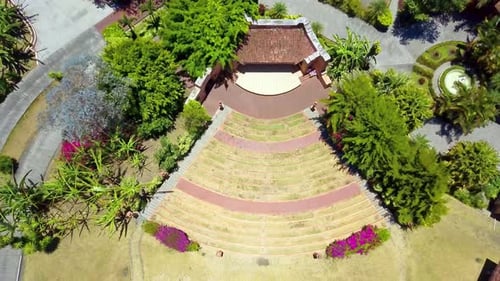 Aerial view of open air amphitheater in Panama. Green natural steps of outdoor theater in Boquete to