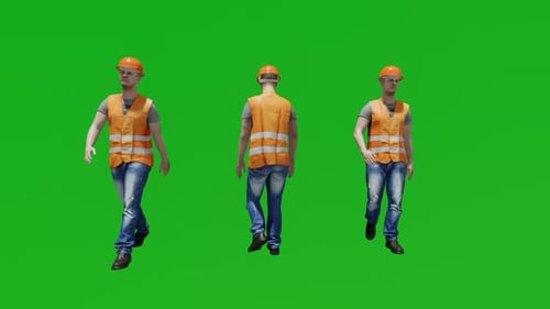 Hombre 3D en pantalla verde en animación renderizada en bicicleta yendo a trabajar