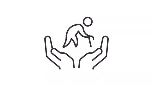 Minimalist Animated Icon of Hands Supporting an Elderly Person