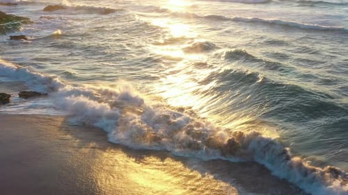 Aerial View Ocean Wave and Sandy Beach