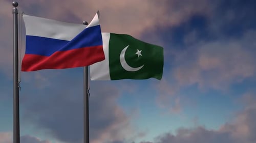 Waving Russian and Pakistani National Flags
