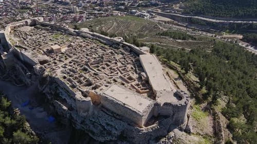 Detailed Aerial View of Historic Fortress Ruins in Turkey